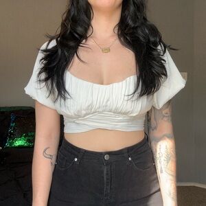 Women’s White Ruched Crop Top